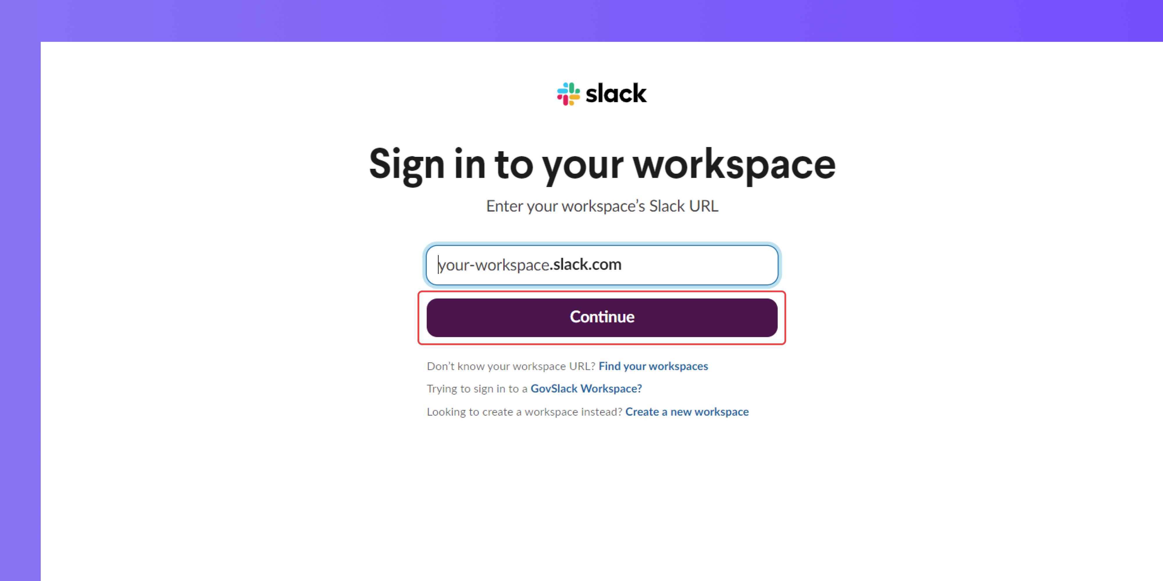 Sign in to Slack Workspace