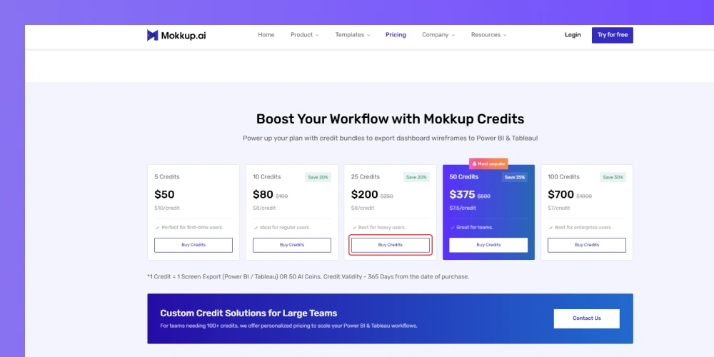 Credit bundles for BI export