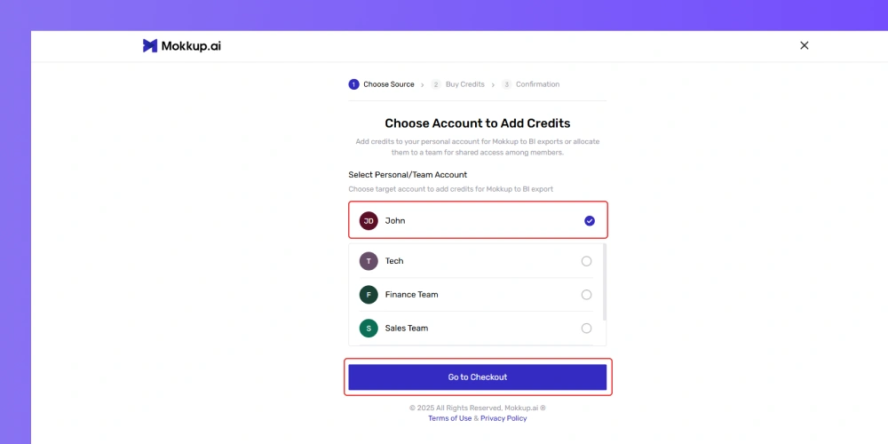 Choose Account to Add Credits