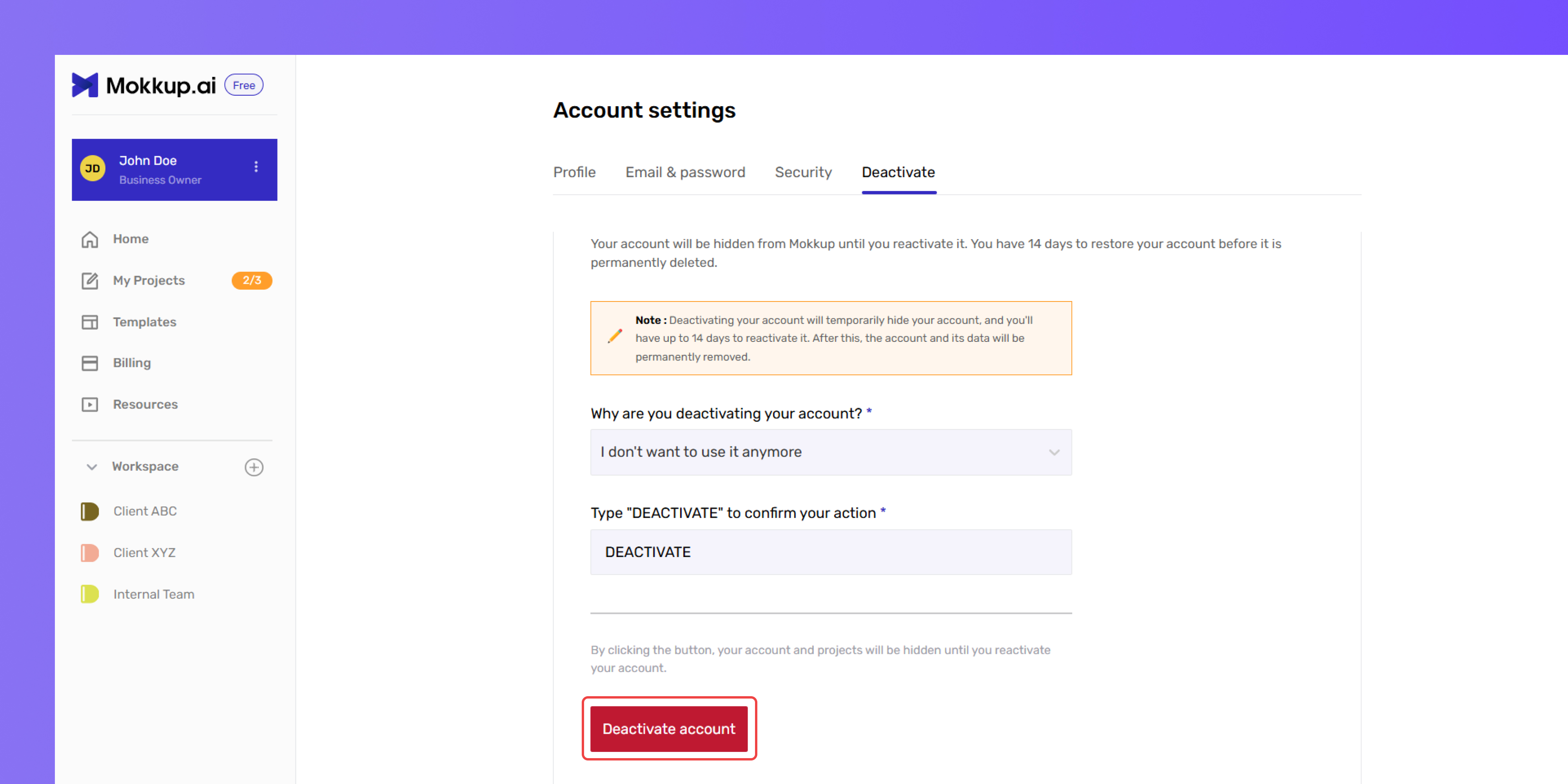 Deactivate Button