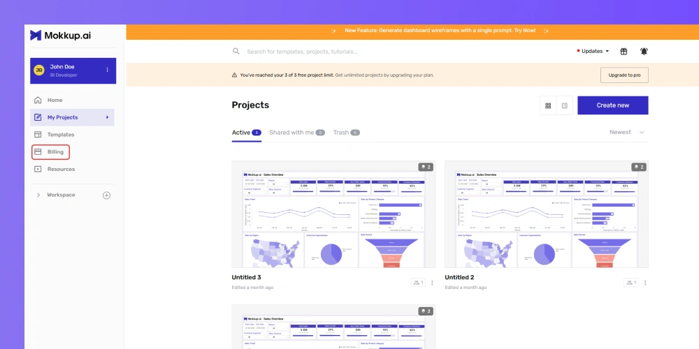 Billing of BI export credits